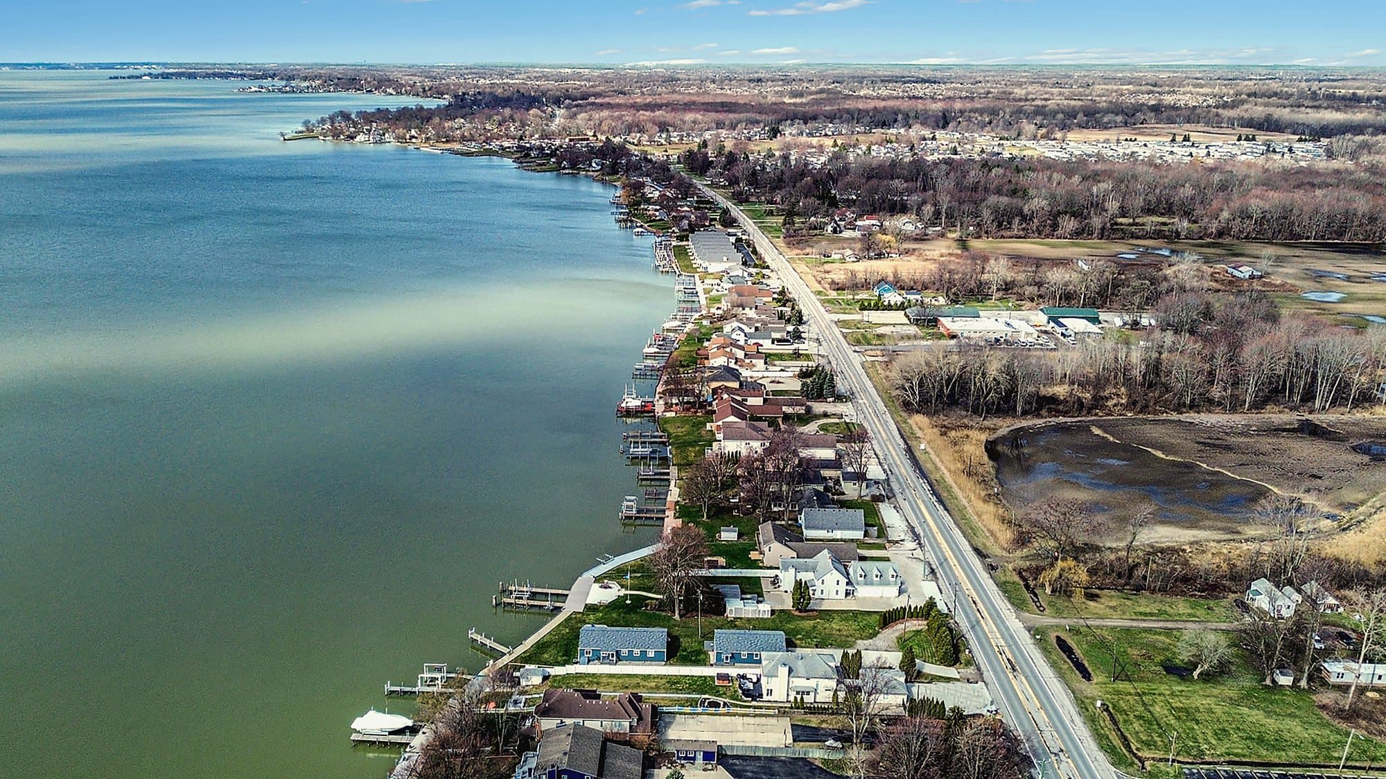 Aerial view of a Southeast Michigan lakeside community